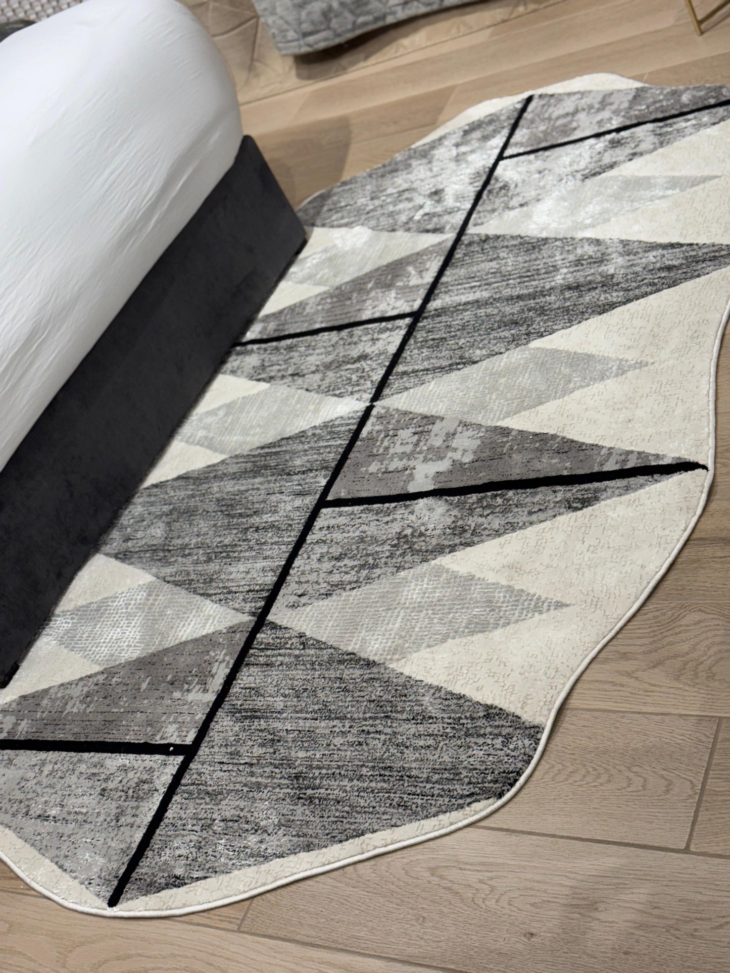 Silver-Toned with Charcoal patterns and Bold Irregular Black Geometric Detailing - Z327A