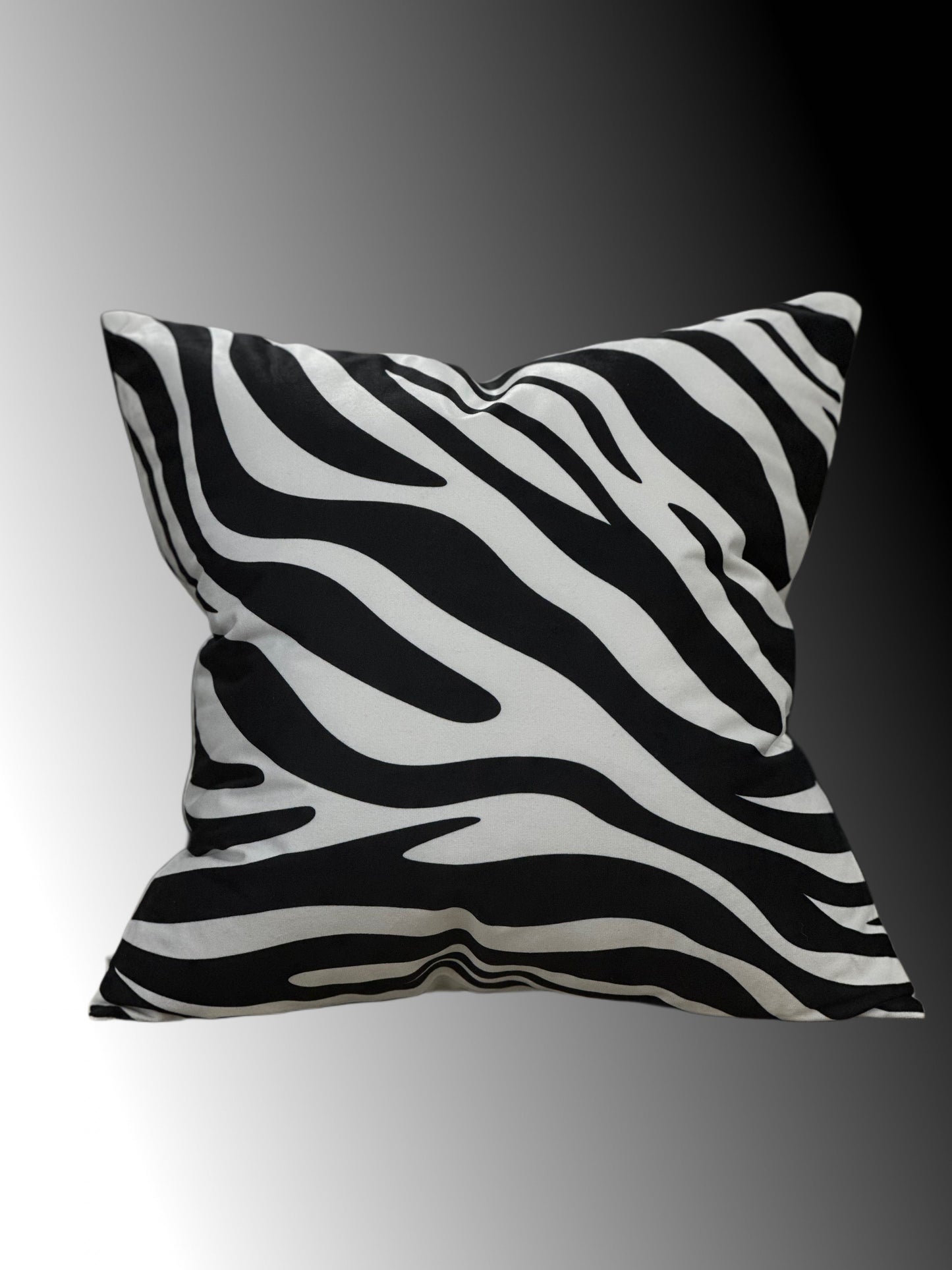 Chic Velvet Accent Throw Pillow – White Abstract with Sleek Black Zebra Design - VIVA020.