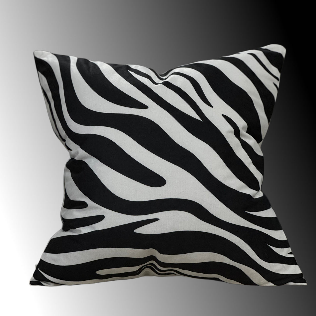 Chic Velvet Accent Throw Pillow – White Abstract with Sleek Black Zebra Design - VIVA020.