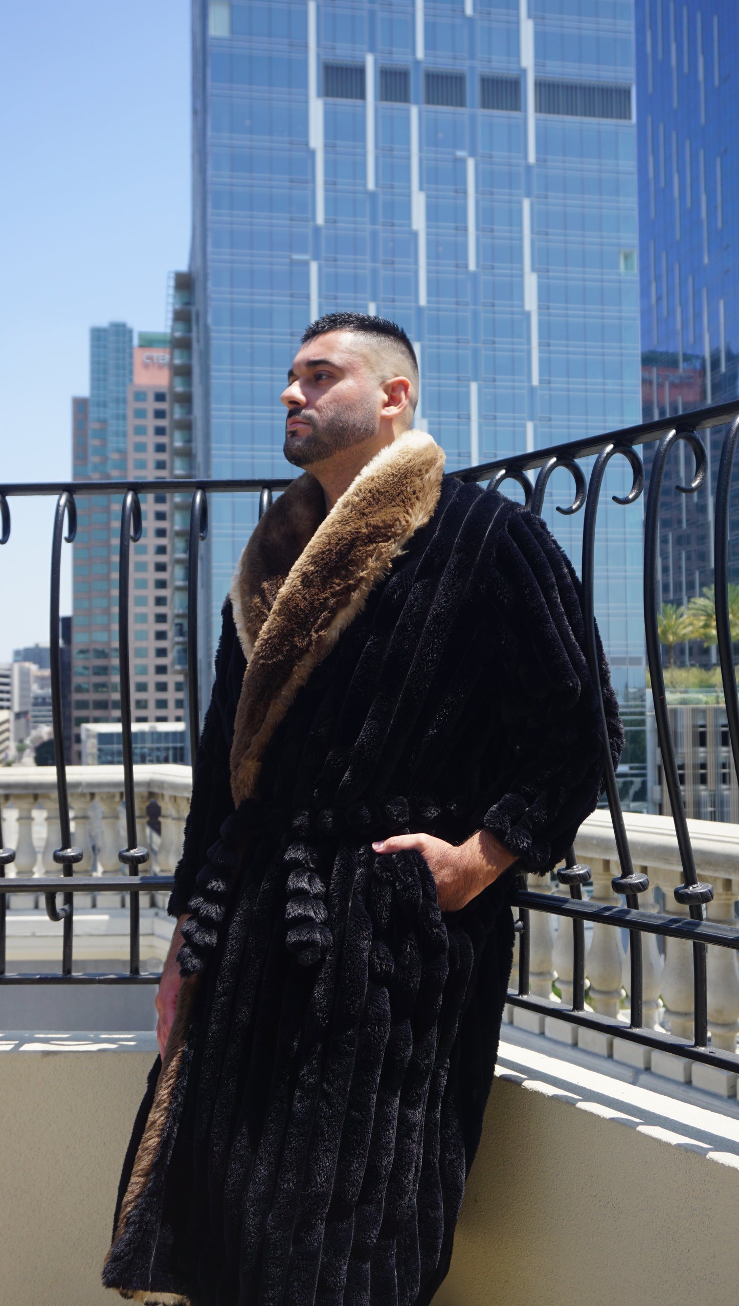 Faux Fur Long Sleeve Robe / Coat Black