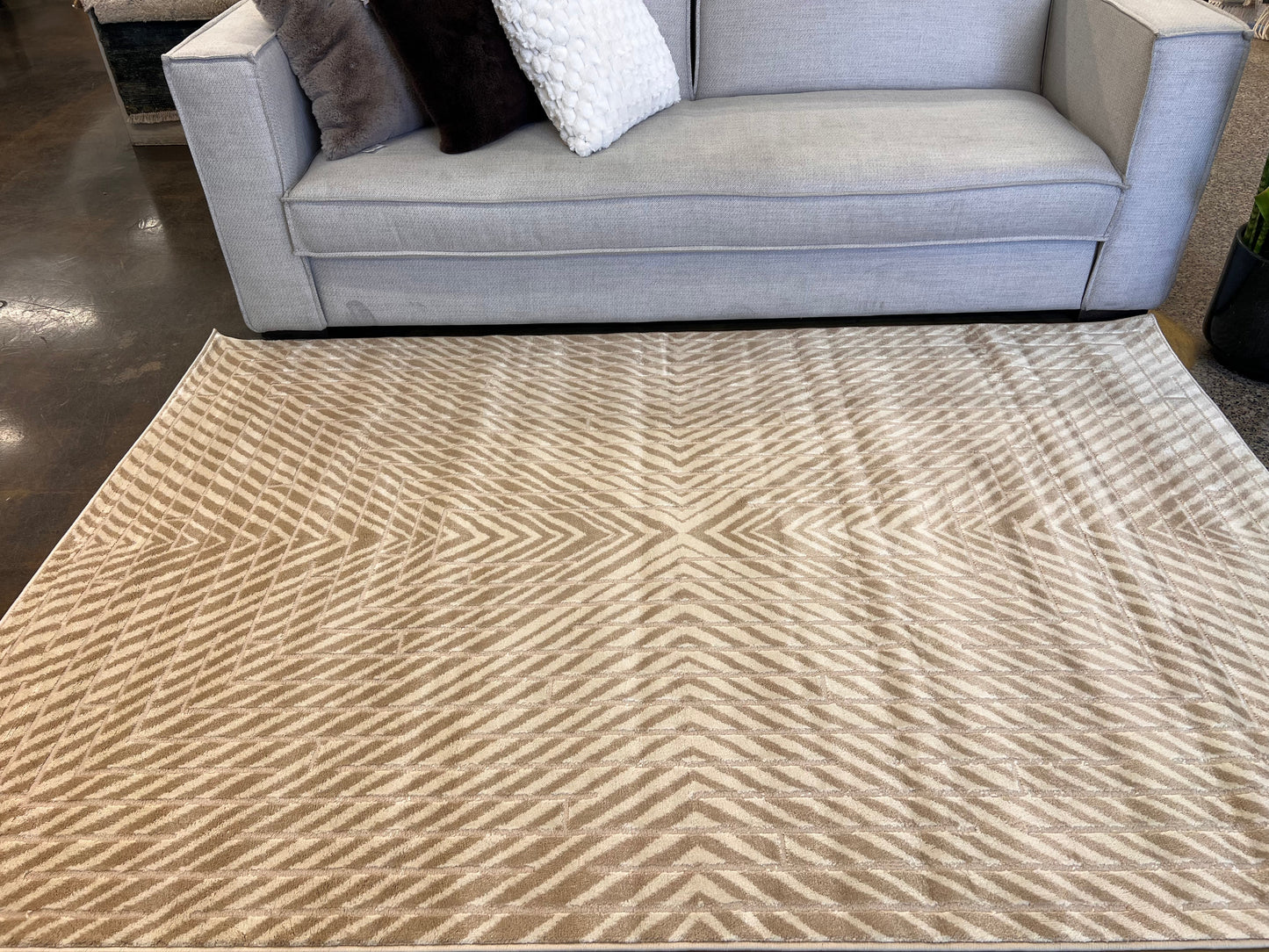 Mirage Geometrical Linear Rug in Sandy Beige with Warm Mocha Tone-on-Tone High-Low Detail - NUDE 25