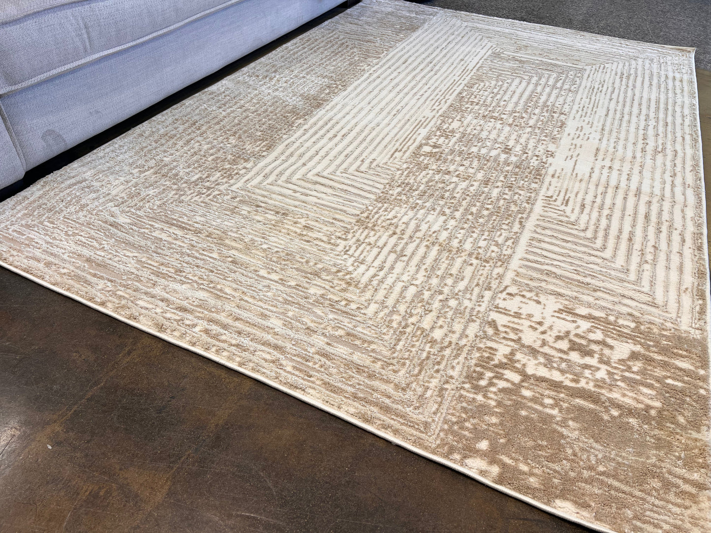 Geometric Linear Crème Beige Rug in Warm Mocha Tone-on-Tone High-Low Texture - NUDE 21