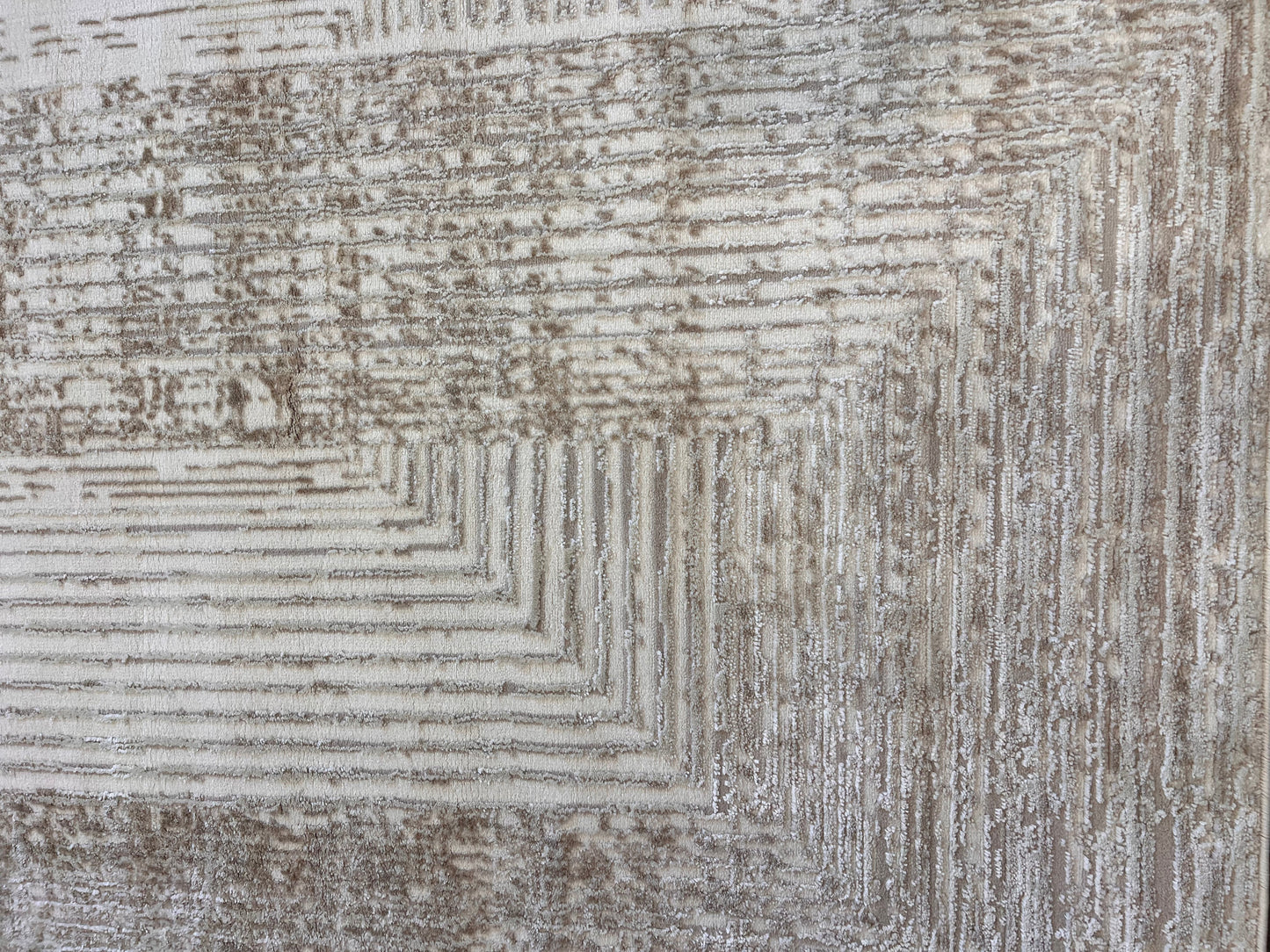 Geometric Linear Crème Beige Rug in Warm Mocha Tone-on-Tone High-Low Texture - NUDE 21