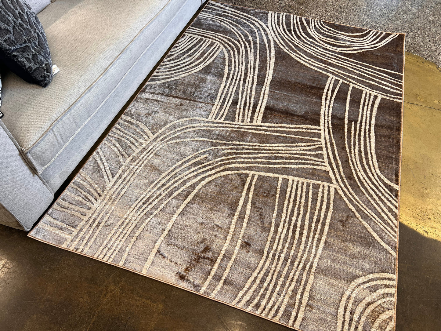 Two-Tone Bronze Abstract Rug with Cream Geometric Accents - KAI 211