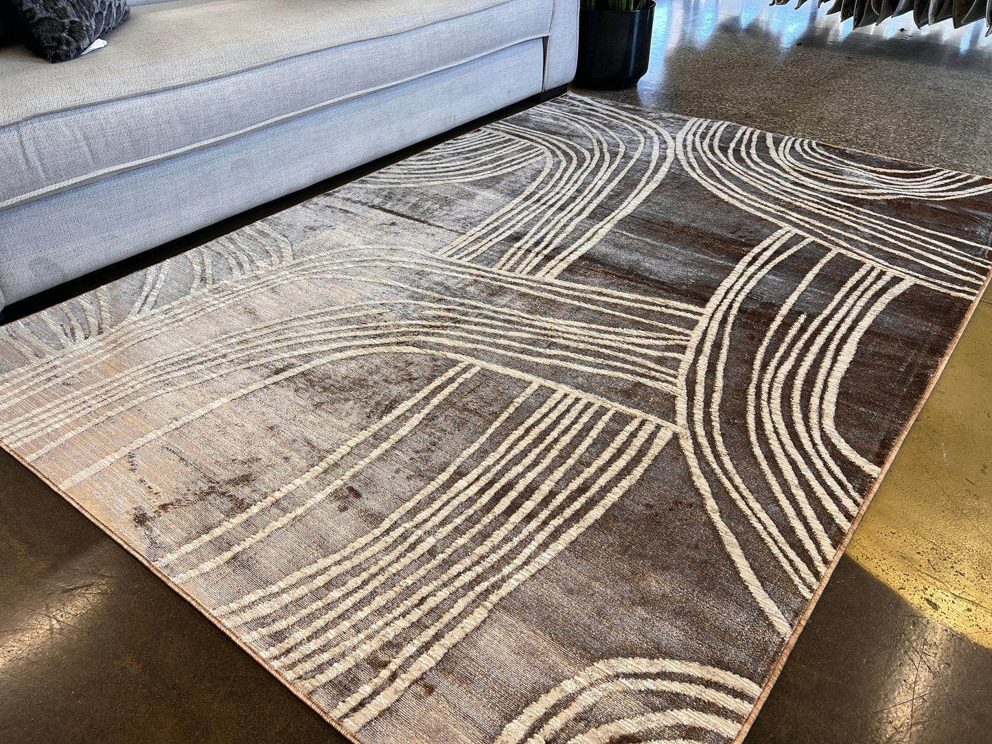 Two-Tone Bronze Abstract Rug with Cream Geometric Accents - KAI 211
