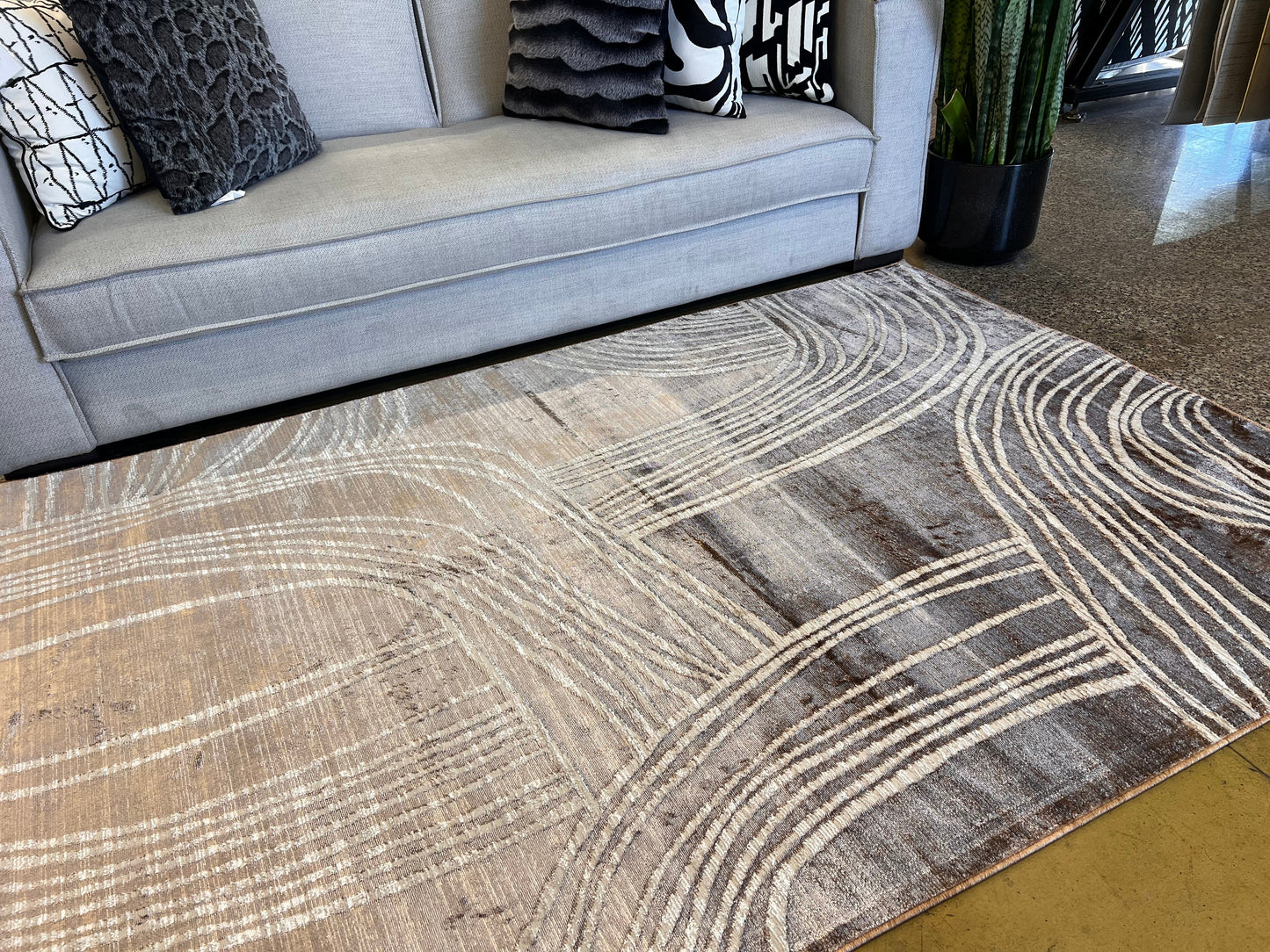 Two-Tone Bronze Abstract Rug with Cream Geometric Accents - KAI 211