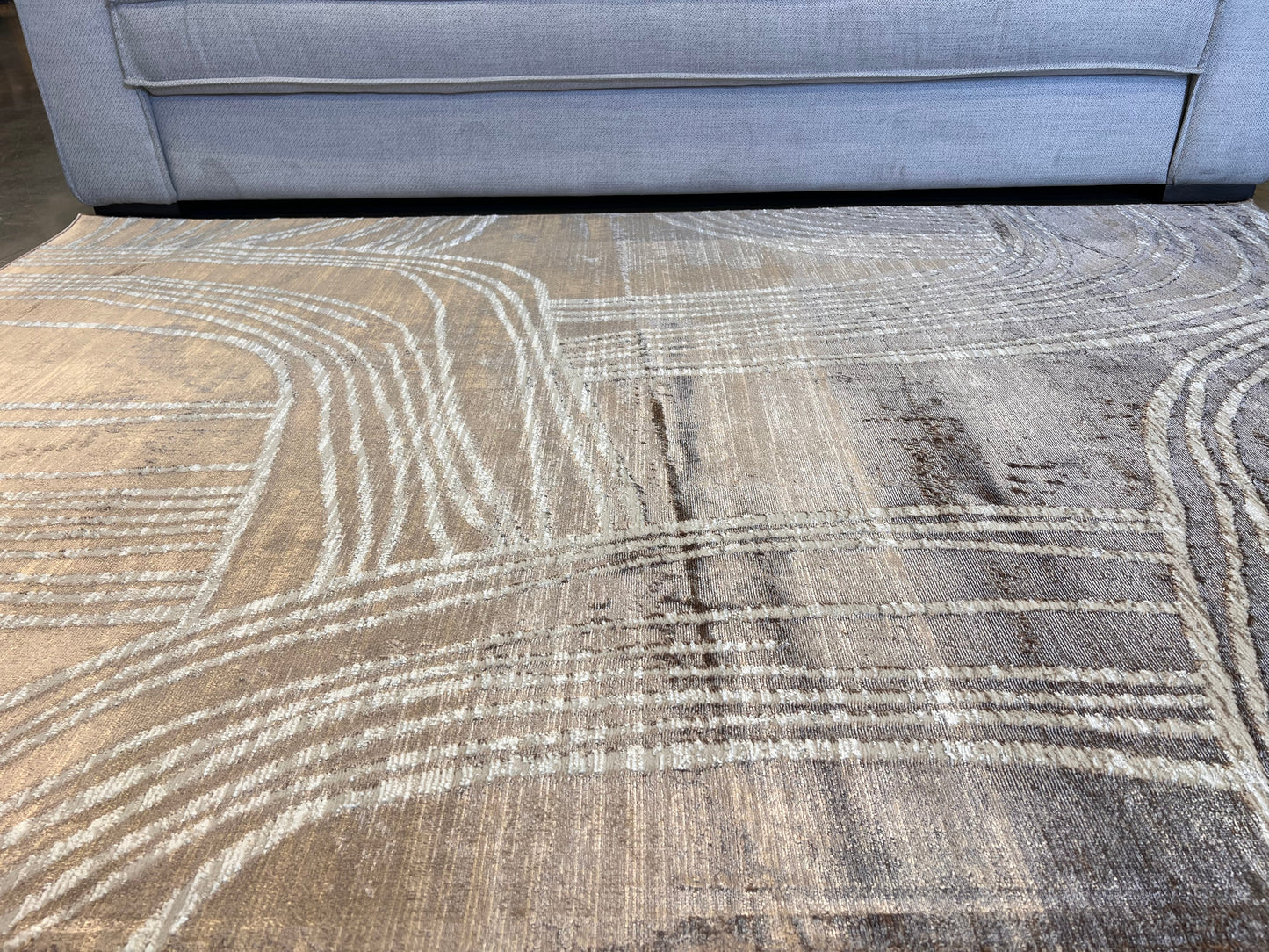 Two-Tone Bronze Abstract Rug with Cream Geometric Accents - KAI 211