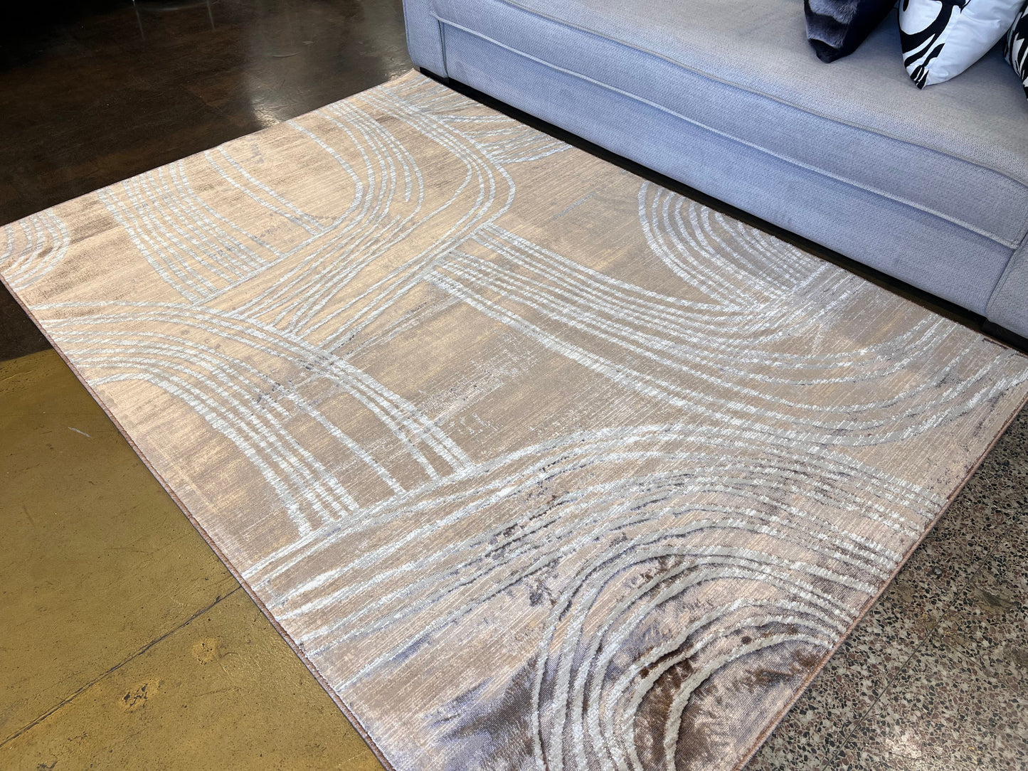 Two-Tone Bronze Abstract Rug with Cream Geometric Accents - KAI 211