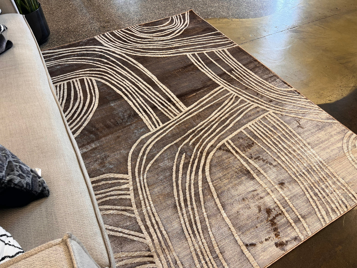 Two-Tone Bronze Abstract Rug with Cream Geometric Accents - KAI 211