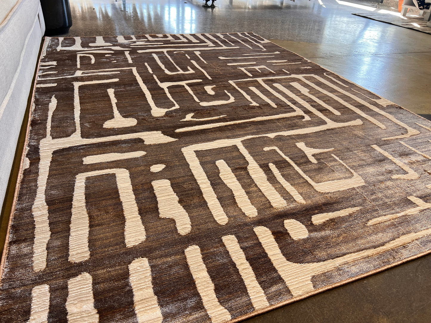 Cream Viscose Rug with Two-Tone Bronze Geometric Detailing - KAI 212
