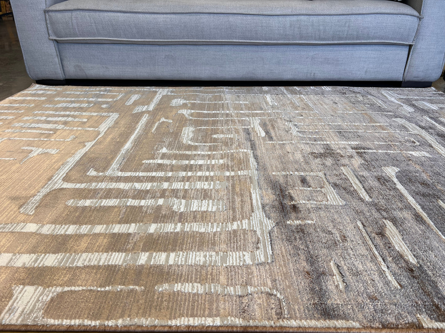 Cream Viscose Rug with Two-Tone Bronze Geometric Detailing - KAI 212