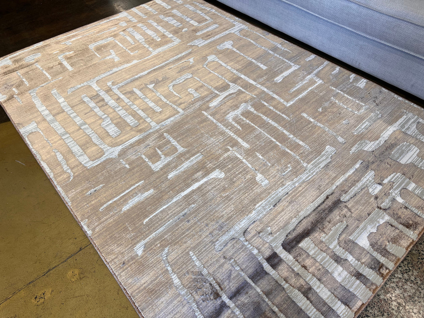 Cream Viscose Rug with Two-Tone Bronze Geometric Detailing - KAI 212