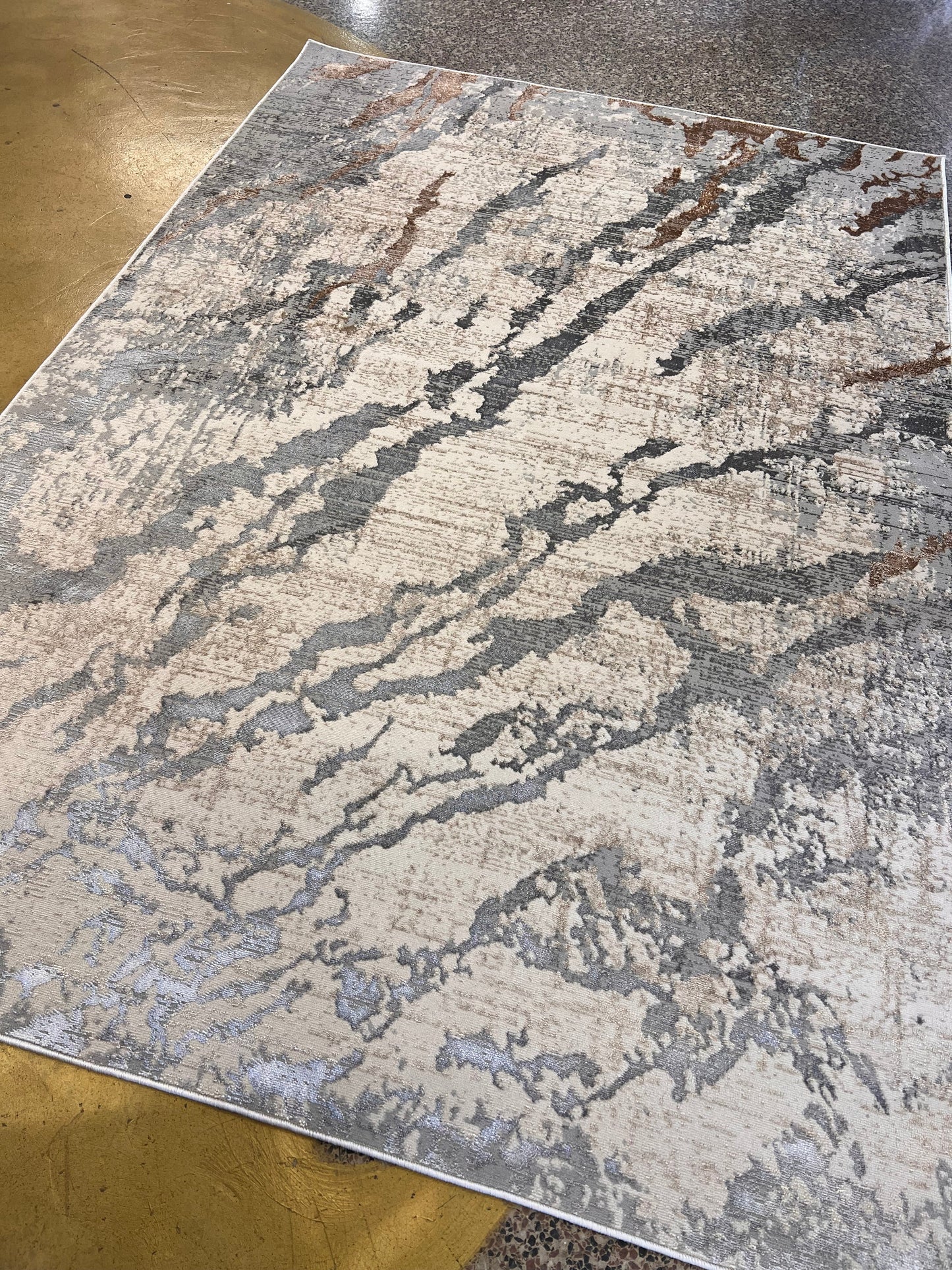 Two-Tone Light Grey Rug with Cream and Copper Abstract Design - KAI 216