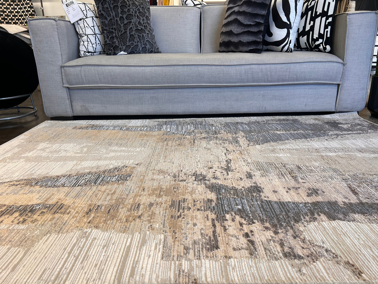 Cream Rug with Two-Tone Gold, Copper & Grey Abstract Accents - KAI 217