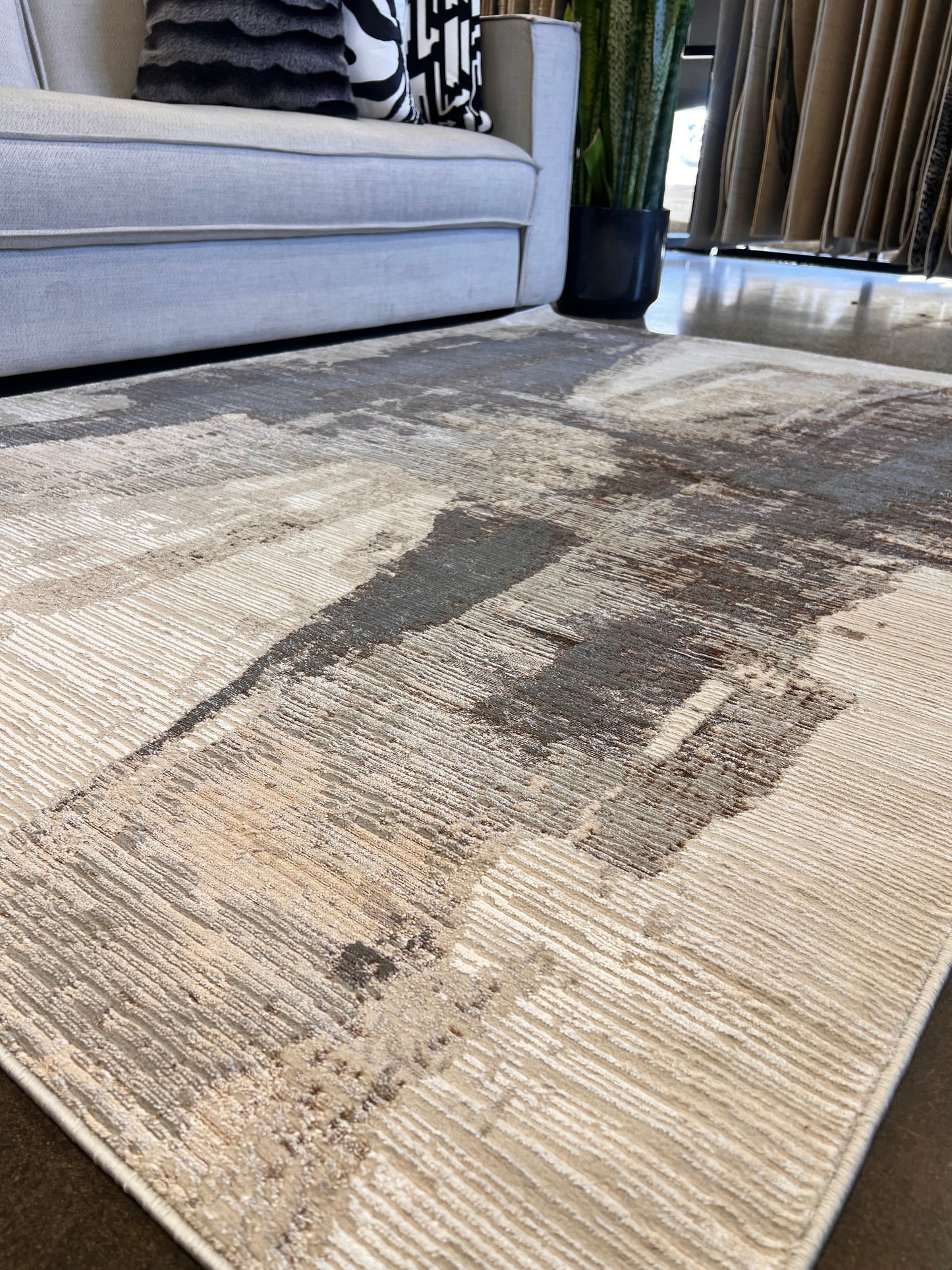 Cream Rug with Two-Tone Gold, Copper & Grey Abstract Accents - KAI 217