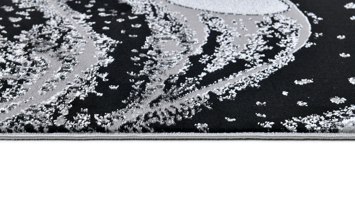 Soft-Touch Light Grey Rug Featuring Metallic Octopus/Tentacle Design in Sheer Black or Blue - Z339A (POL805)