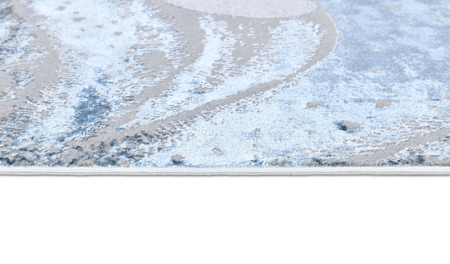 Soft-Touch Light Grey Rug Featuring Metallic Octopus/Tentacle Design in Sheer Black or Blue - Z339A (POL805)
