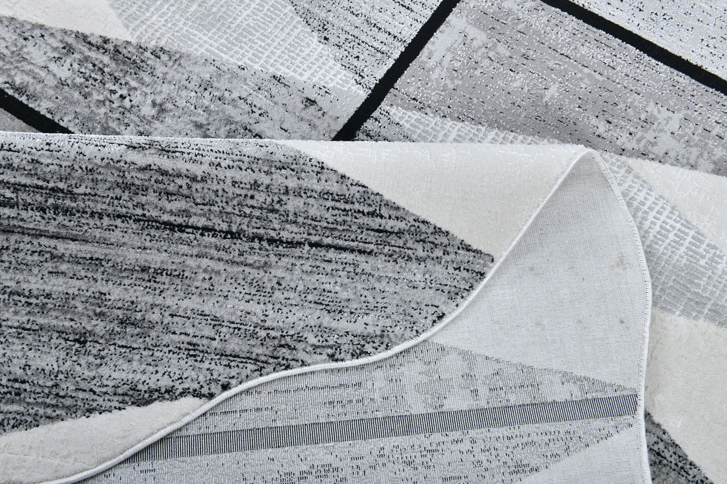 Silver-Toned with Charcoal patterns and Bold Irregular Black Geometric Detailing - Z327A
