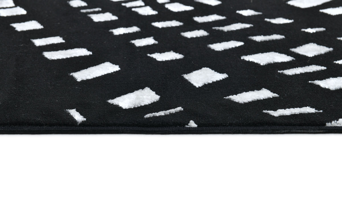 Modern Lustre Grid Rug – Black and Silver Tones - Z407A (POL820)