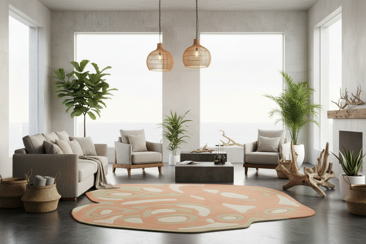 Hand-Tufted Ivory & Light Pink Wool Area Rug | Beluga Design 47