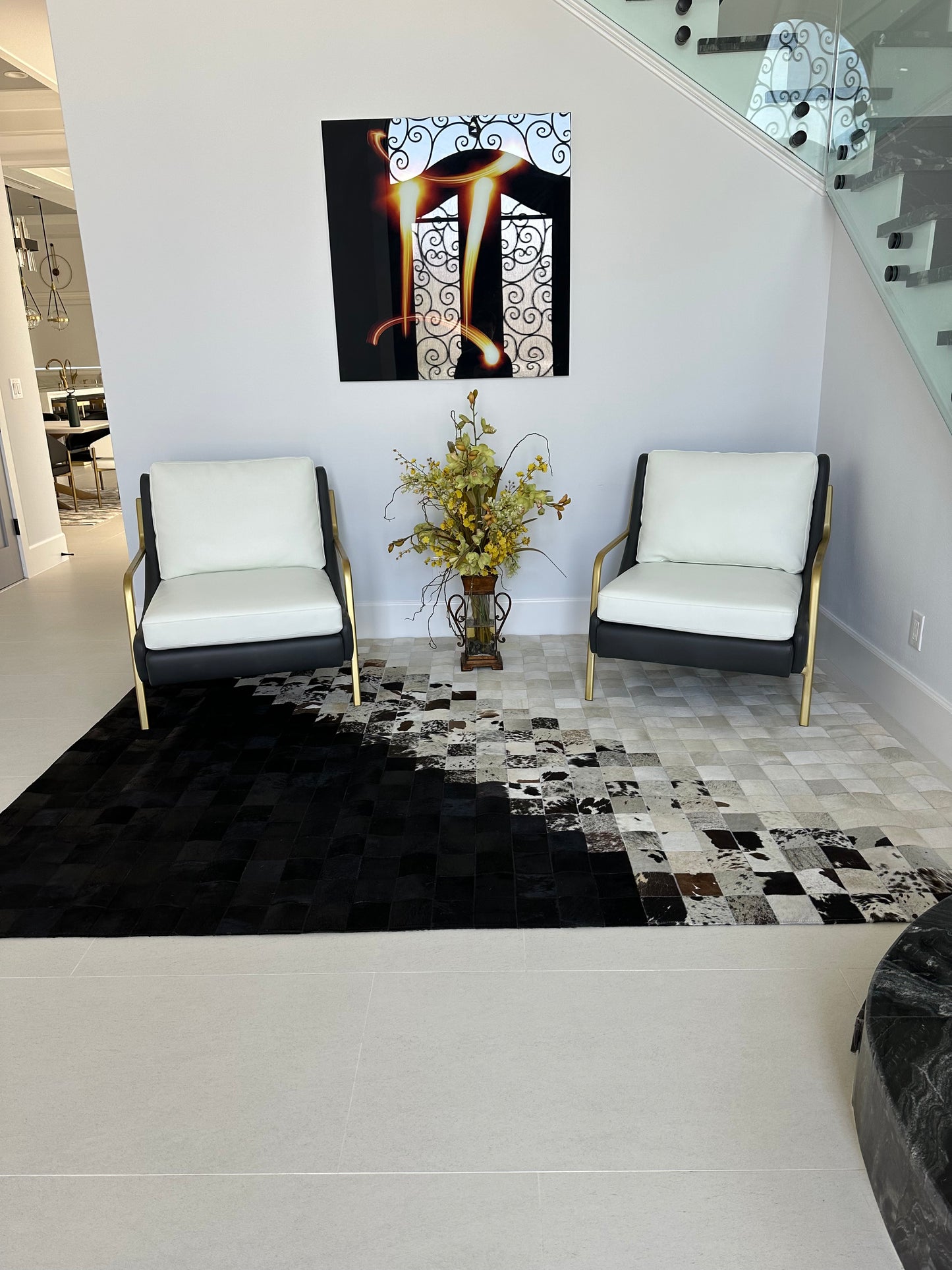 Black/White Checkers Patchwork Cowhide Area Rug PCH208