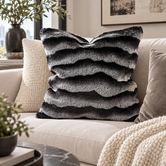 Luxe Black Stripe Faux Mink Throw Pillow – MINKO 13