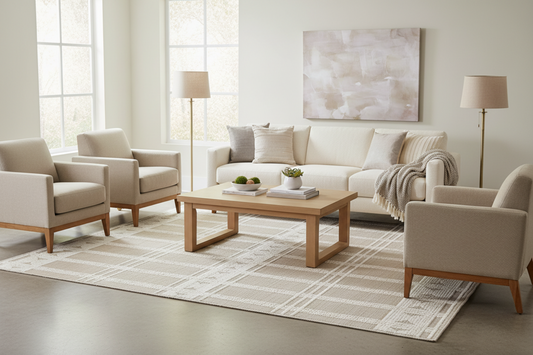Cream/Beige Rug with Bohemian Motif and High-Low Soft-Touch Texture - TIA 104.