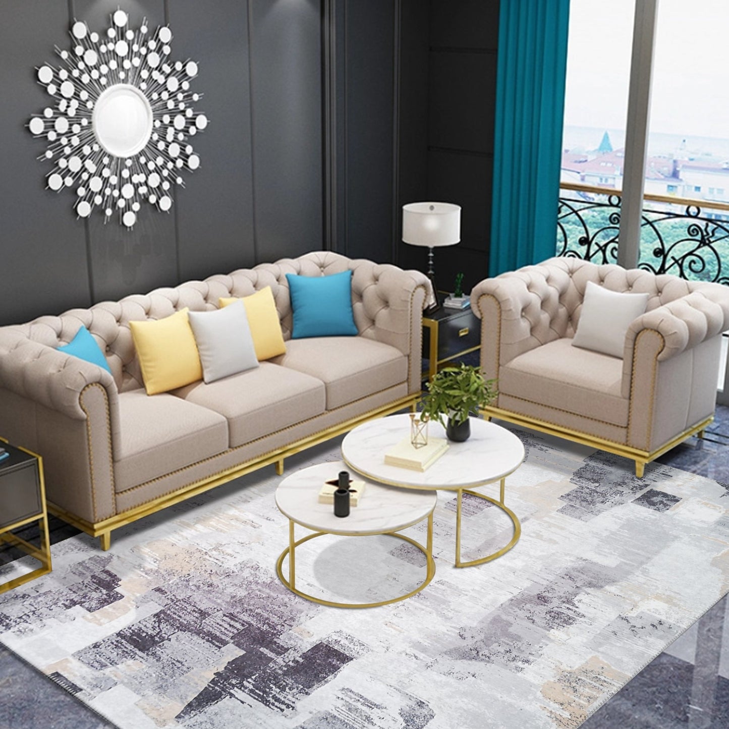Vintage Style Soft Faded Print on Design Area Rug/ Carpet