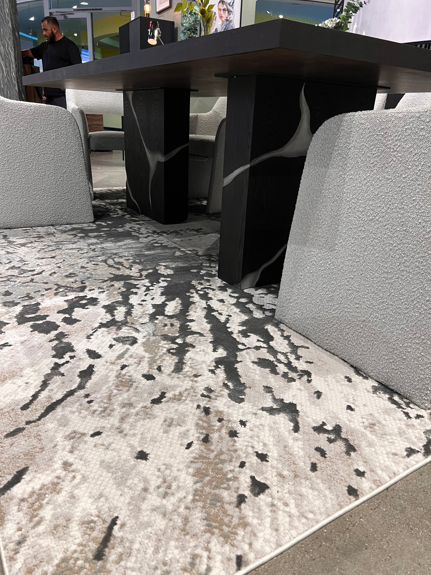 Contemporary Crème Rug with Tone-to-Tone on Charcoal, Silver Gray, Teal, and Warm Mocha High-Low Detail - METZ 4209.