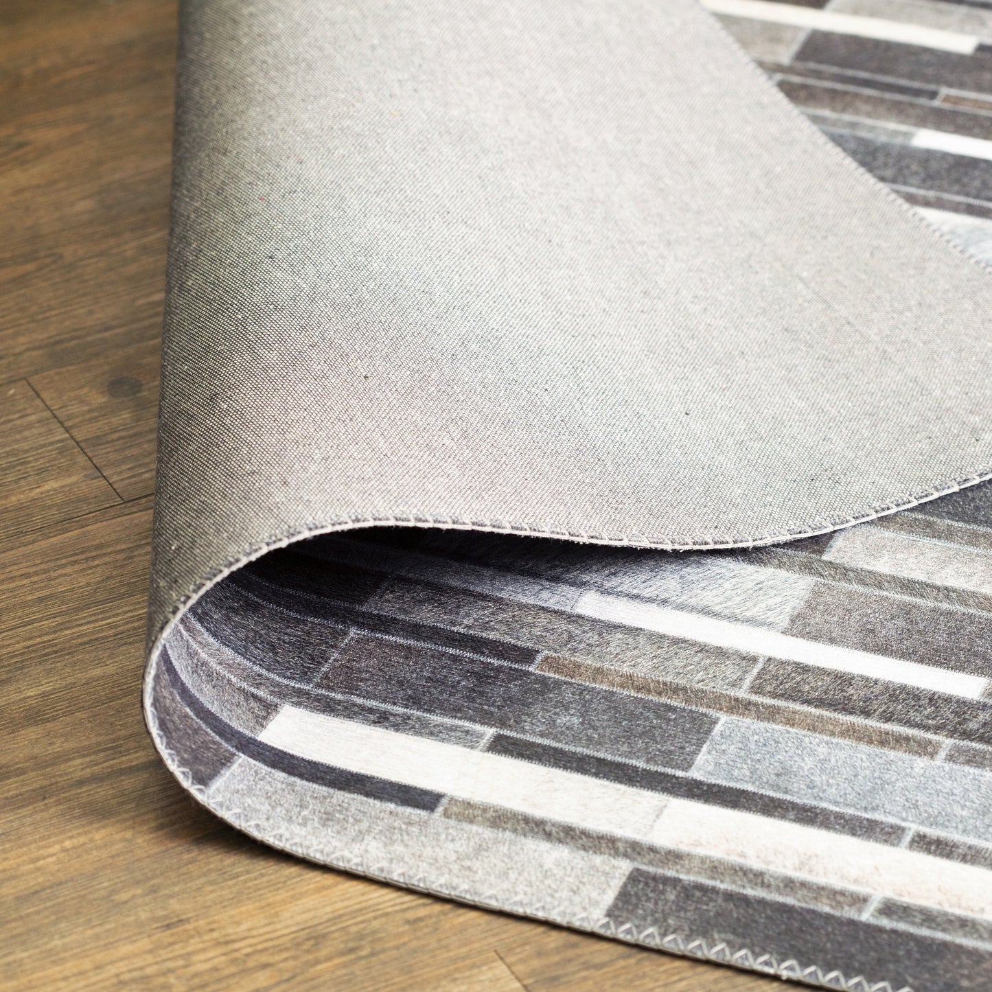 Vegan Patchwork Gray Black Brick Faux Hide/Cowhide Area Rug/Carpet