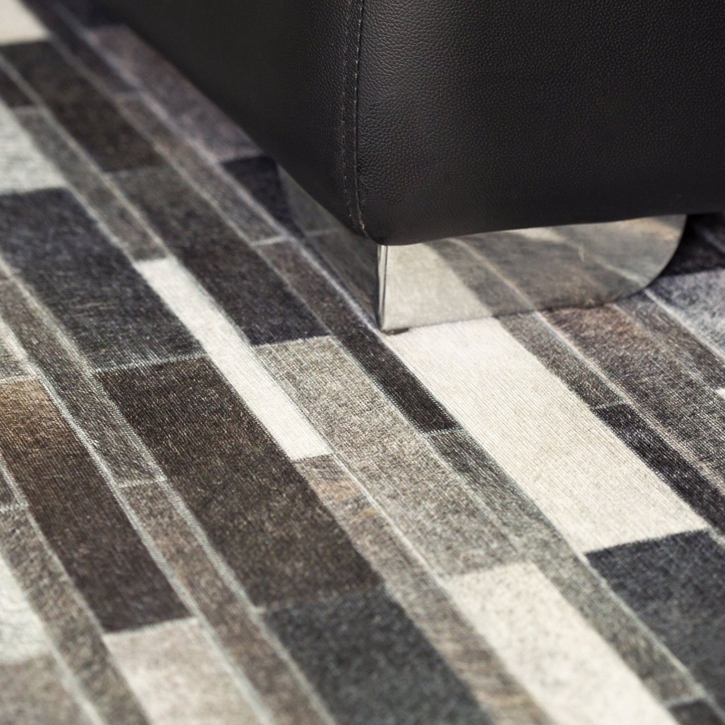 Vegan Patchwork Gray Black Brick Faux Hide/Cowhide Area Rug/Carpet