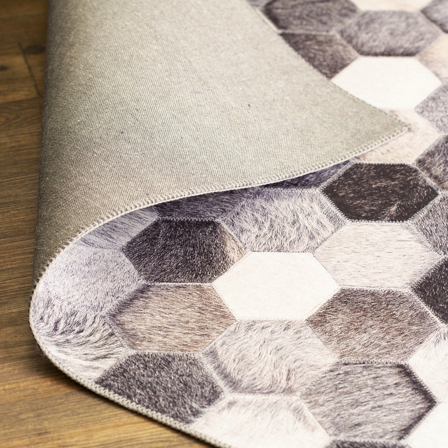 Vegan Geometric Gray Black Faux Hide/Cowhide Area Rug/Carpet