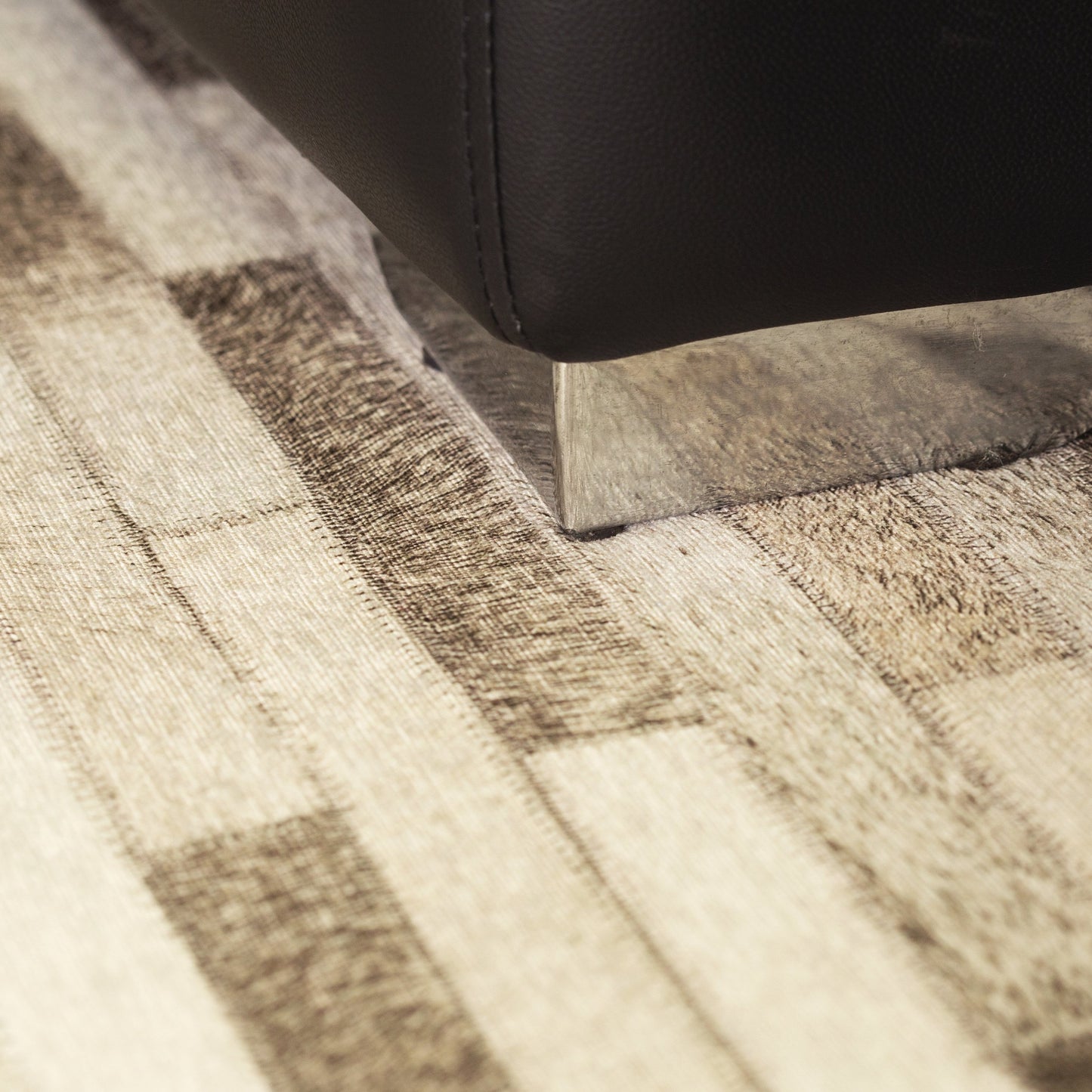 Vegan Patchwork Beige Brick Print Faux Hide/Cowhide Area Rug/Carpet