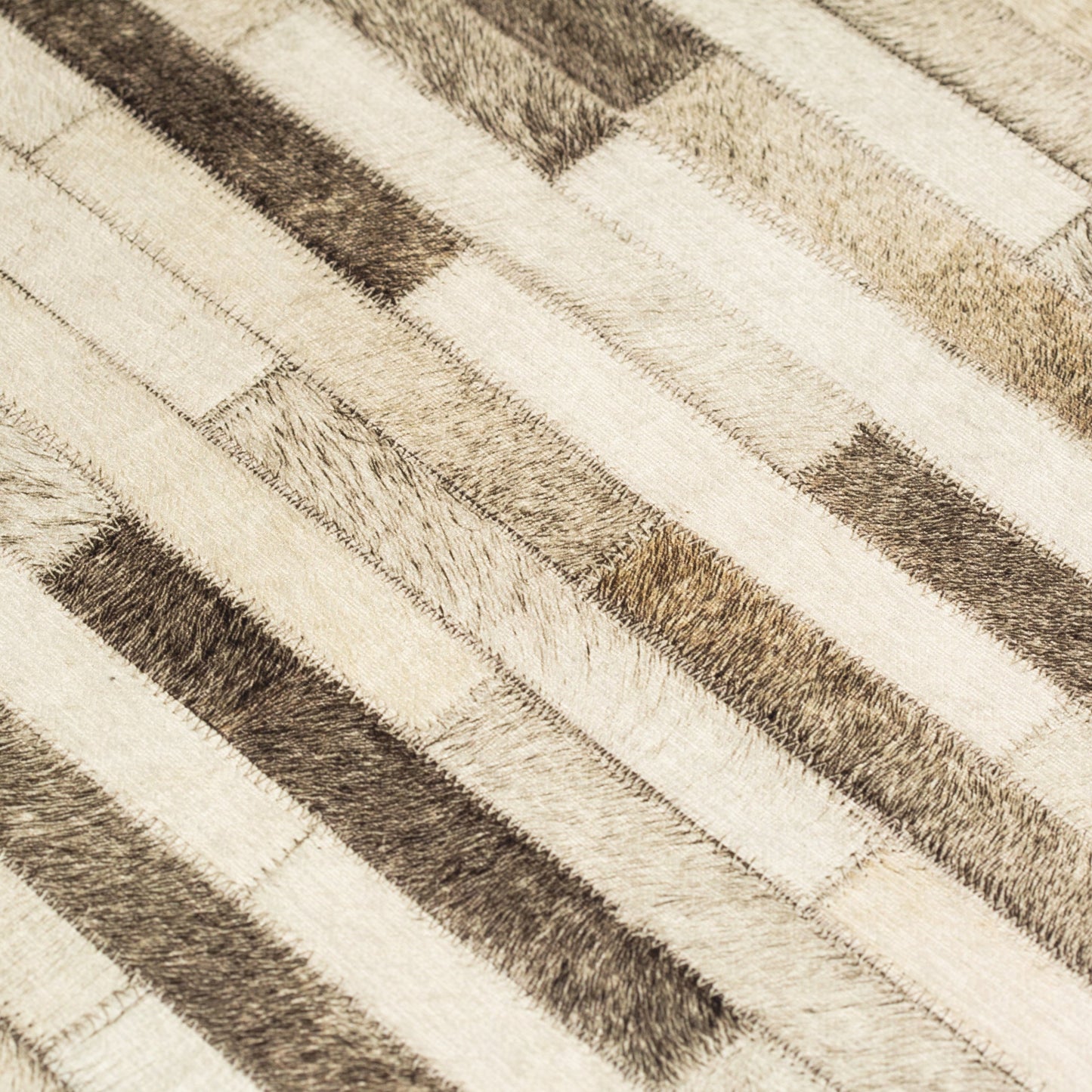 Vegan Patchwork Beige Brick Print Faux Hide/Cowhide Area Rug/Carpet