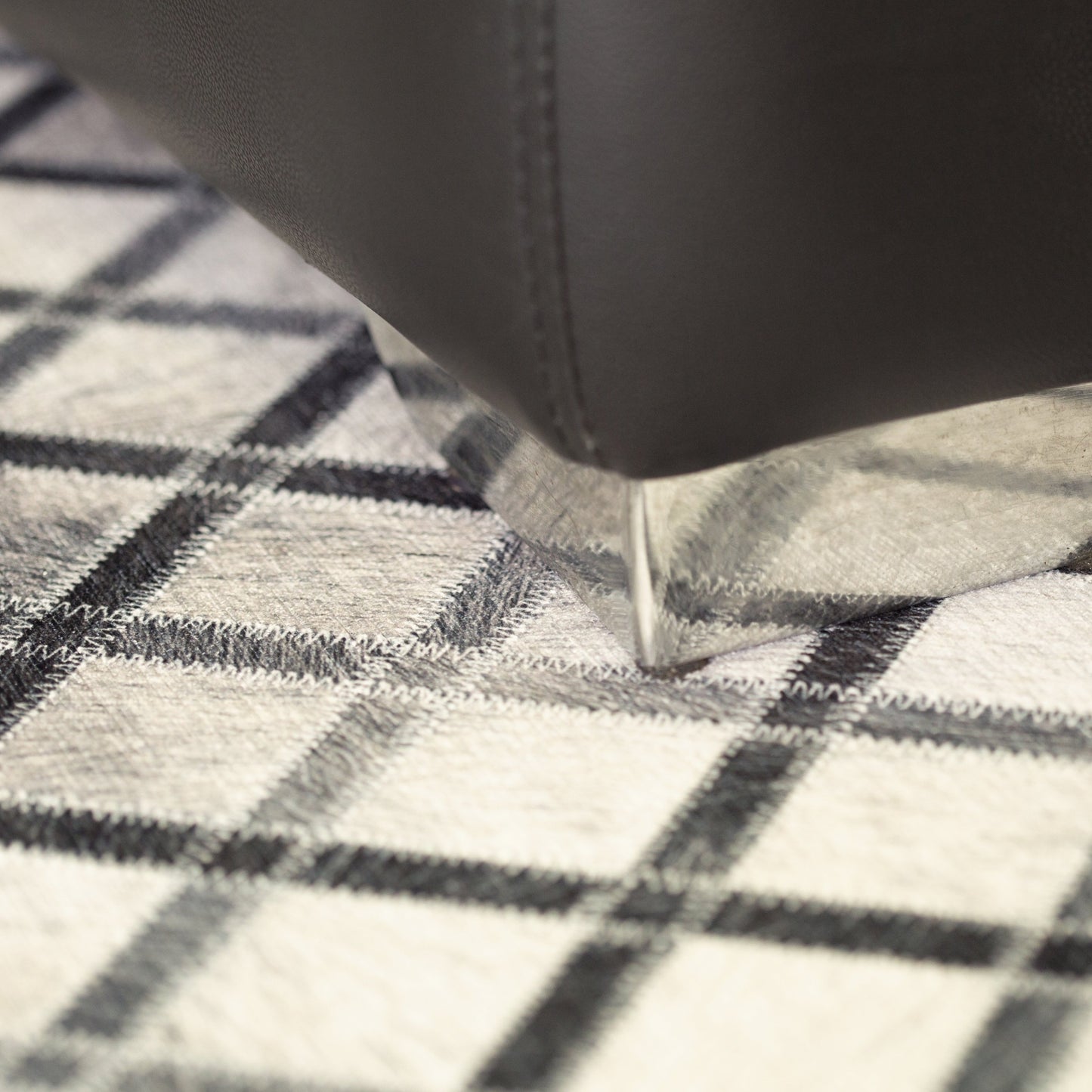 Vegan Diamond Patchwork Gray Black Faux Hide/Cowhide Area Rug/Carpet