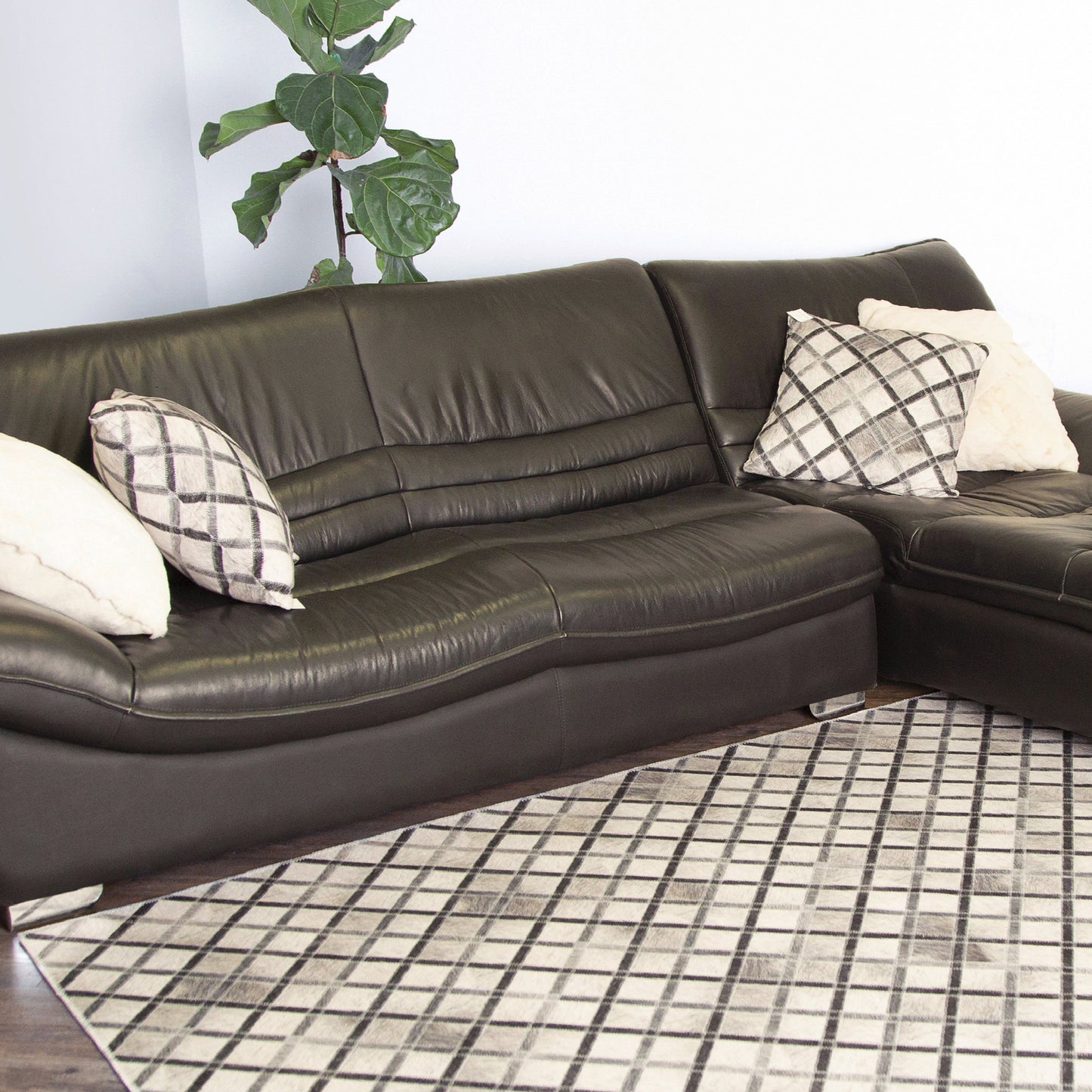 Vegan Diamond Patchwork Gray Black Faux Hide/Cowhide Area Rug/Carpet