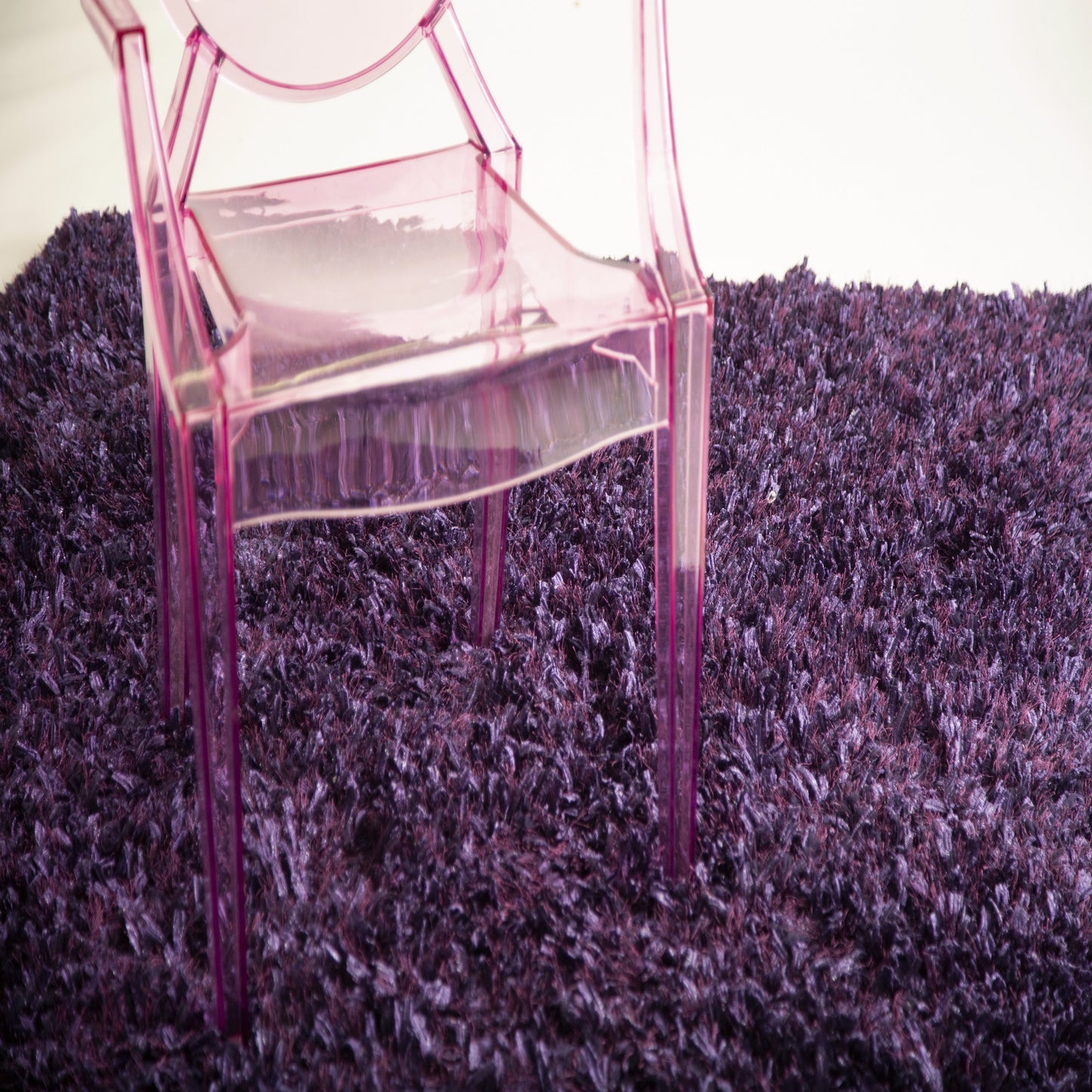 Crystal Shine Shag Plush Fluffy Ribbon Area Rug/ Carpet Purple