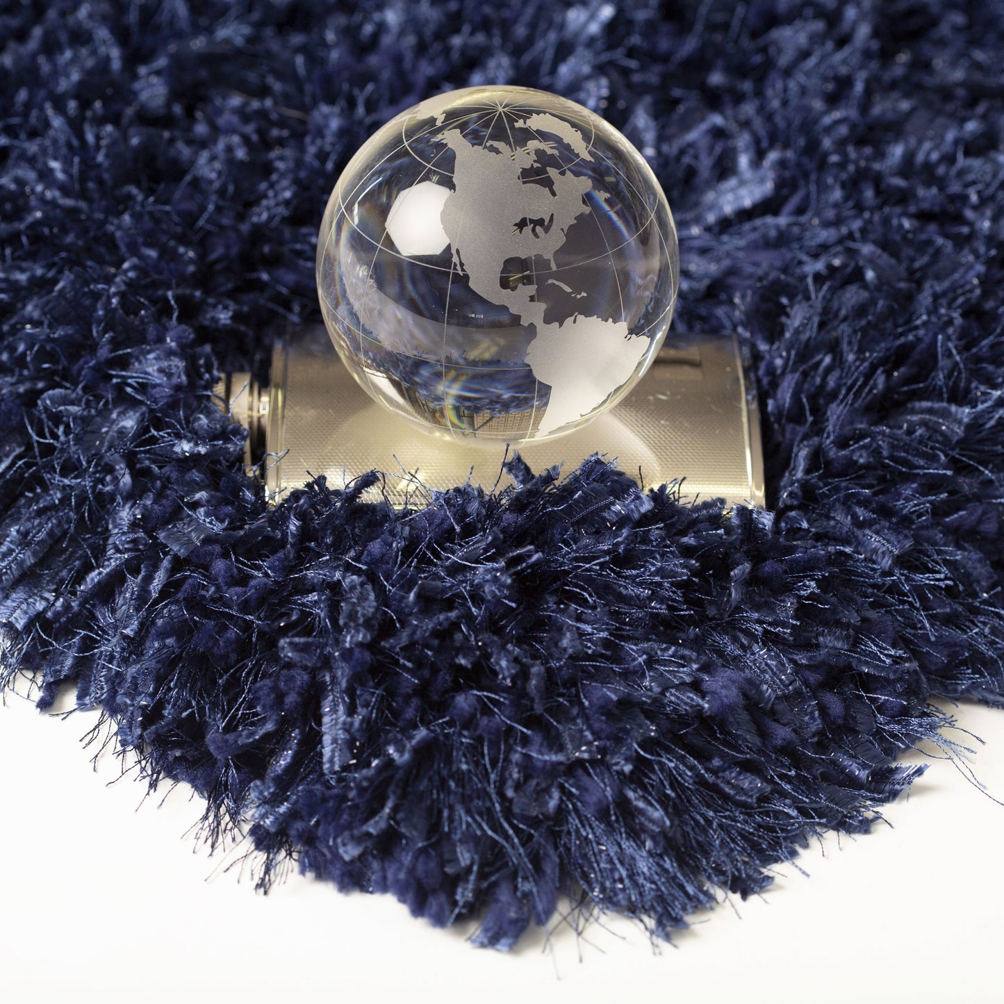 Crystal Shine Shag Plush Fluffy Ribbon Area Rug/ Carpet Blue