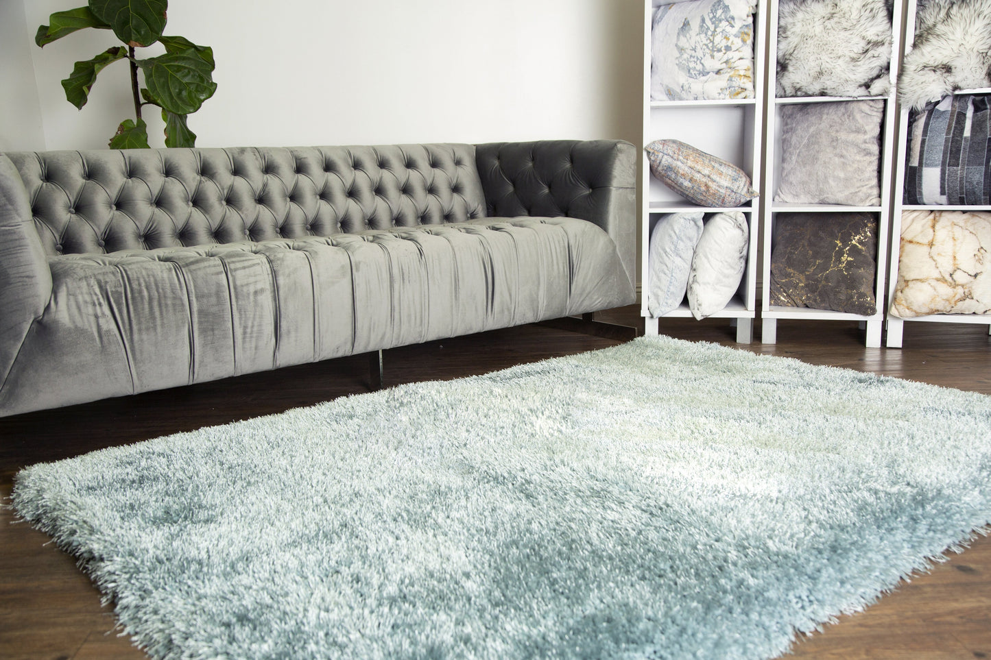 Plush Fluffy Soft Shinny Multi Textural Marine Blue Shag Area Rug/ Carpet