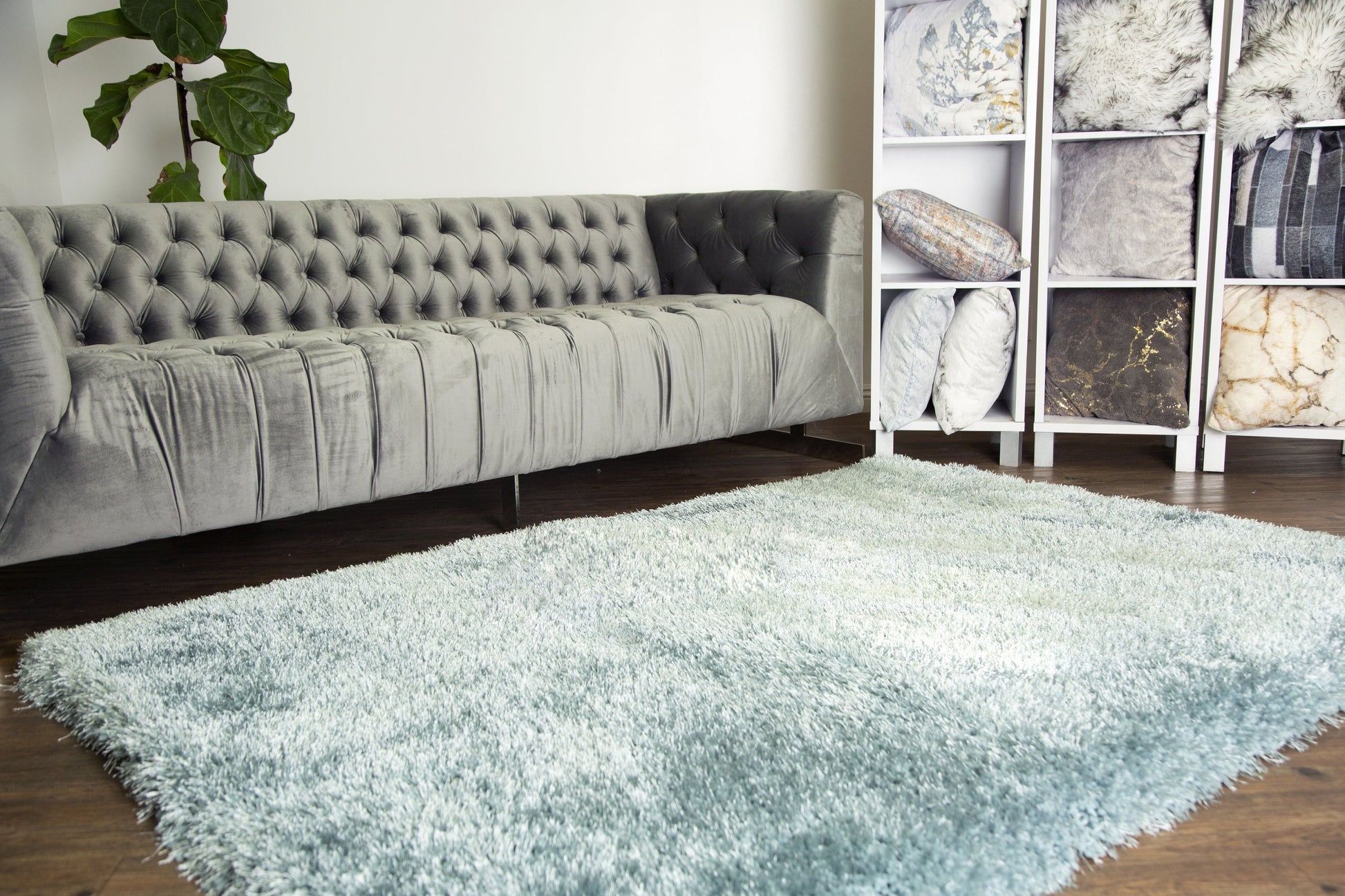 Plush Fluffy Soft Shinny Multi Textural Marine Blue Shag Area Rug/ Carpet