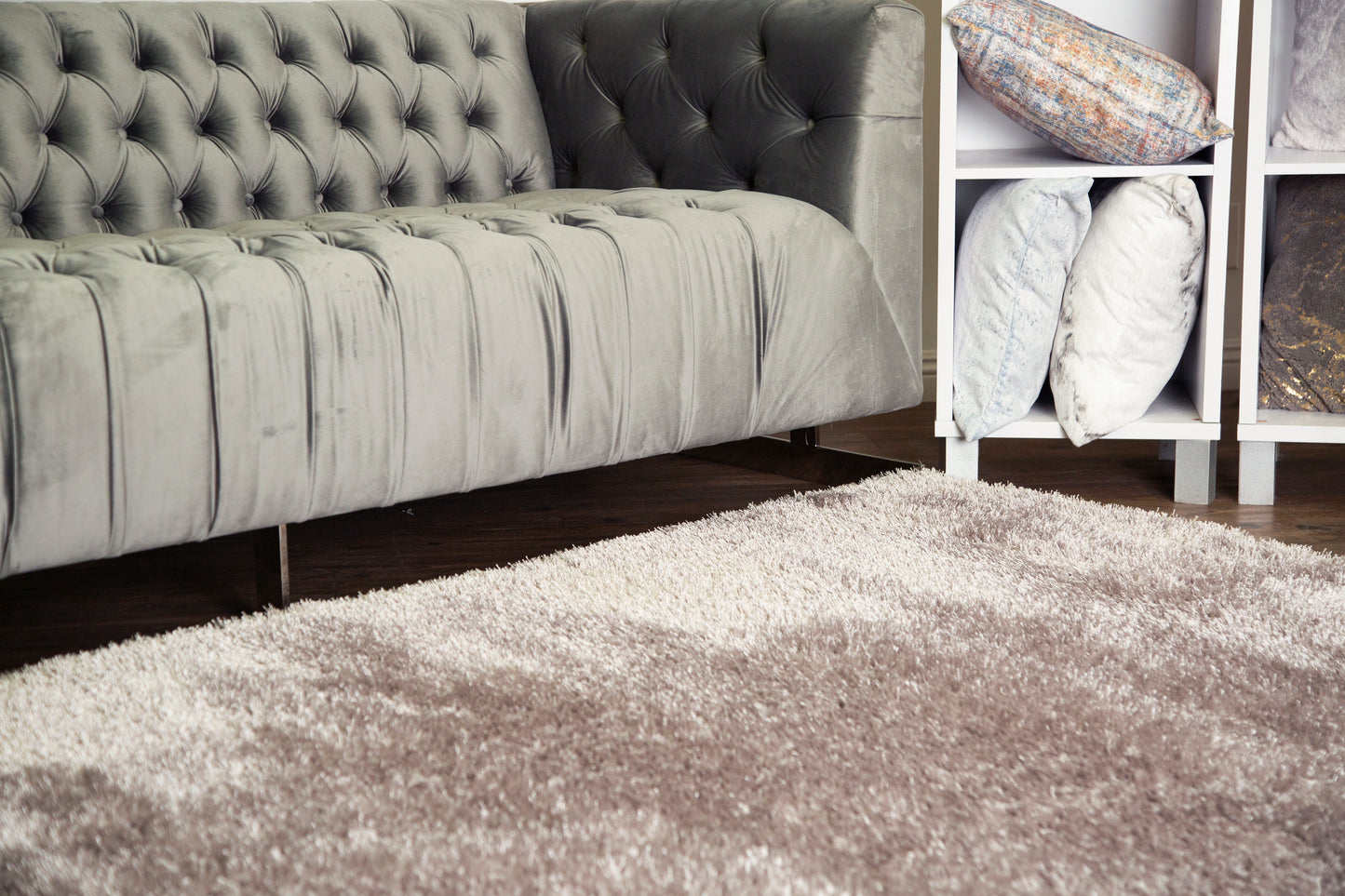 Plush Fluffy Soft Shinny Multi Textural Silver Shag Area Rug/Carpet