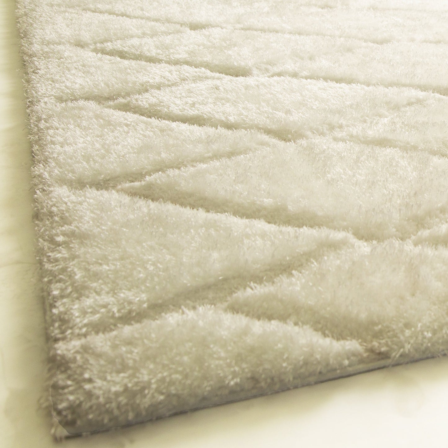 Plush Fluffy Shine 3D Geometric Dimond Shag Area Rug/Carpet White