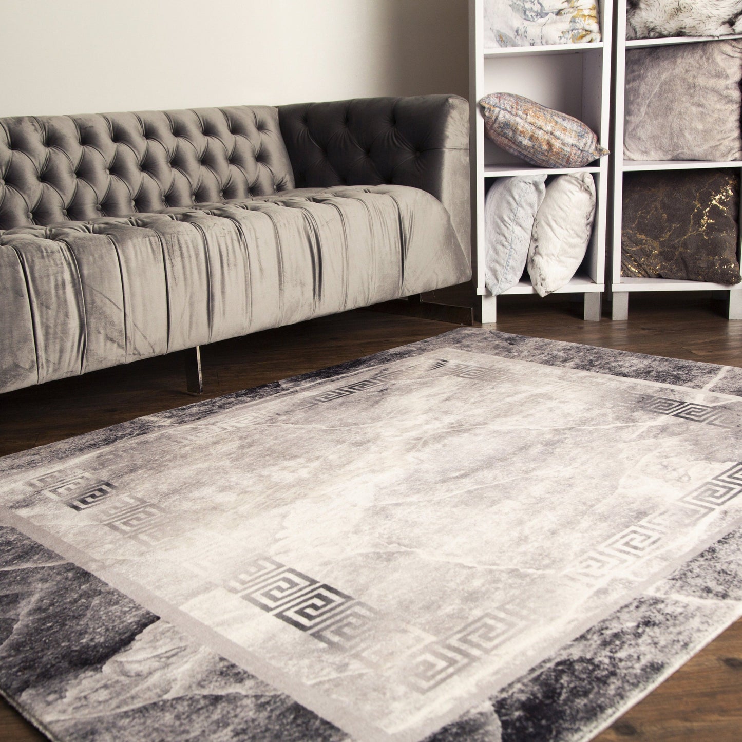Black Gray and White Soft Plush Fluffy Lattice Design Area Rug/ Carpet