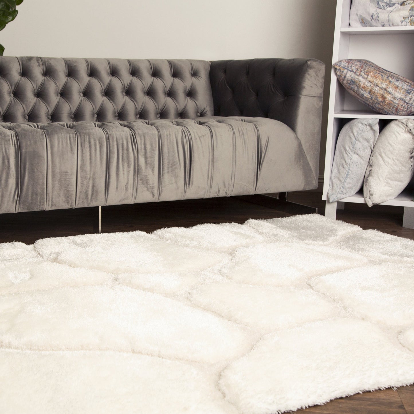 Soft Cozy Rock 3D Design Shag Area Rug/Carpet White
