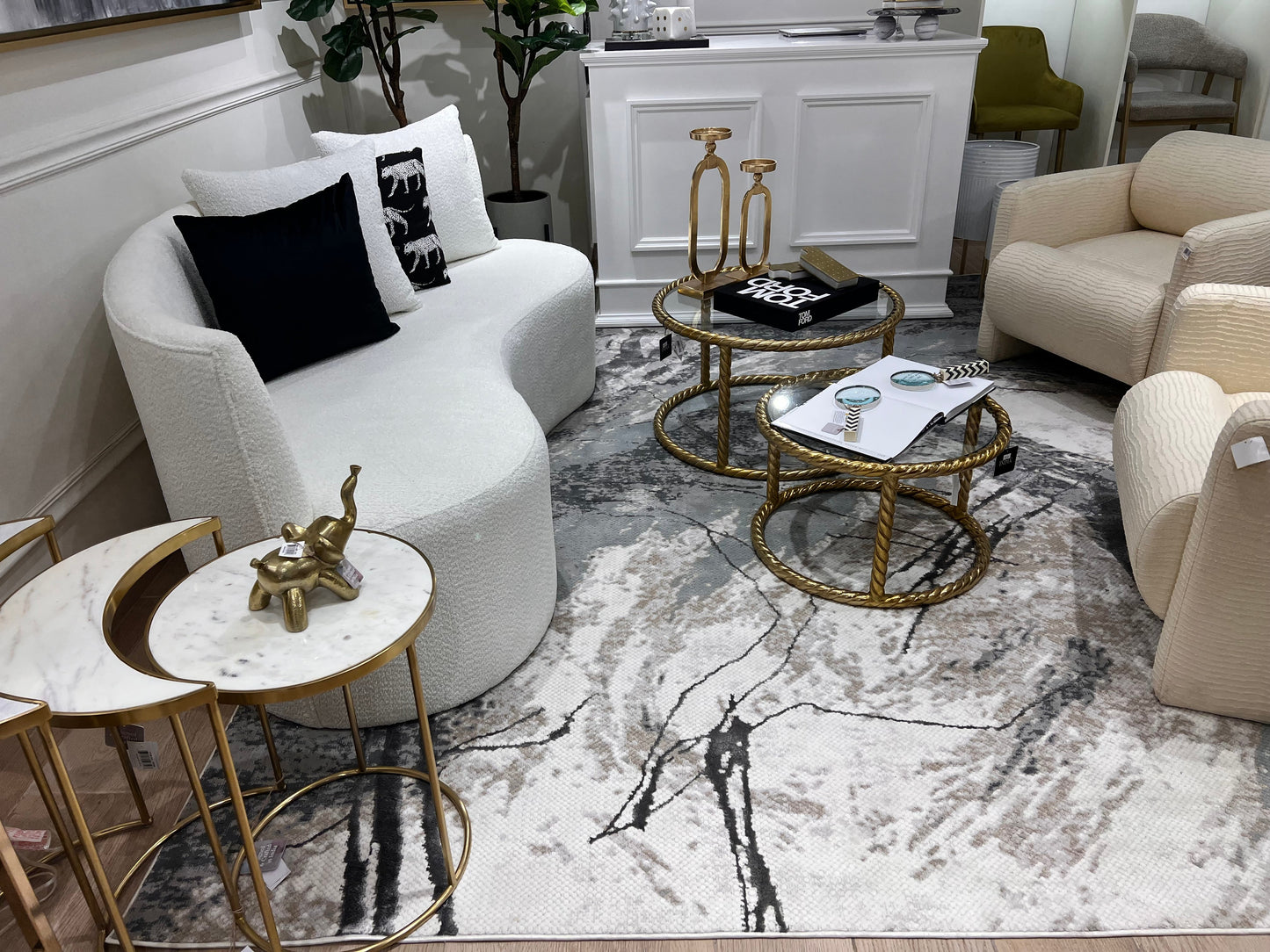 Abstract Marbled High-Low Rug in Crème Beige with Charcoal Tone-on-Tone Design, Faded Teal & Mocha Accents - METZ 4202.