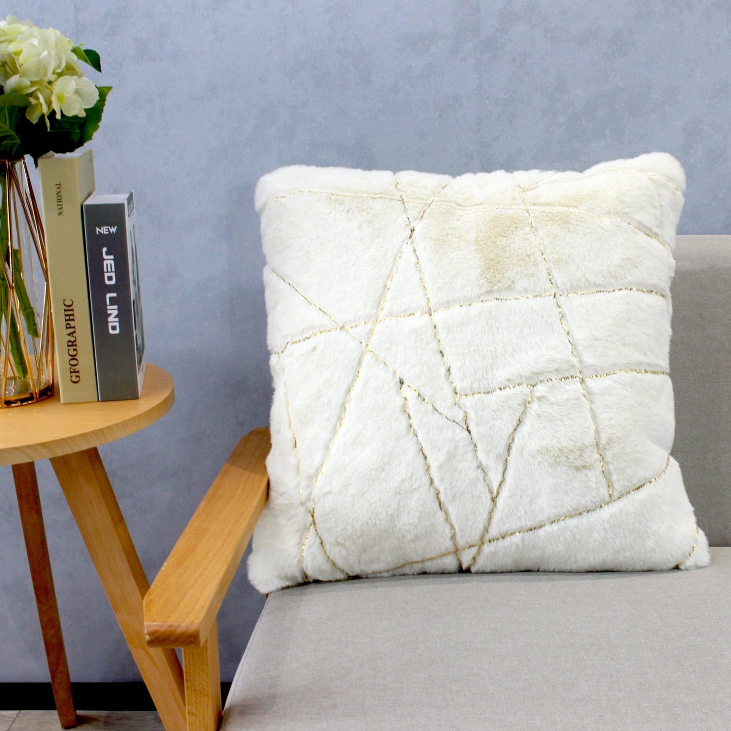 Golden Faux Fur Glow Fluffy Extra Soft Shimmery Foil Illuminating Effect Throw Pillow/Positioner -Metallica Pillow Collection