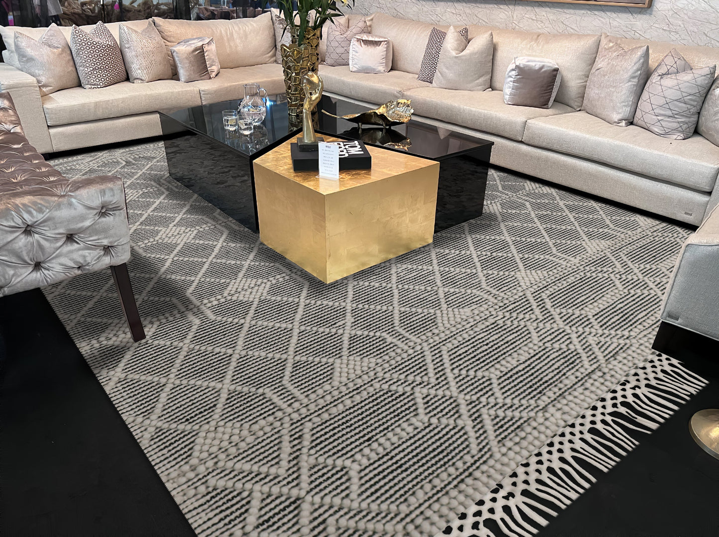 hand made hand knotted natural color beige mocha bohemian one of a kind textured raised rug