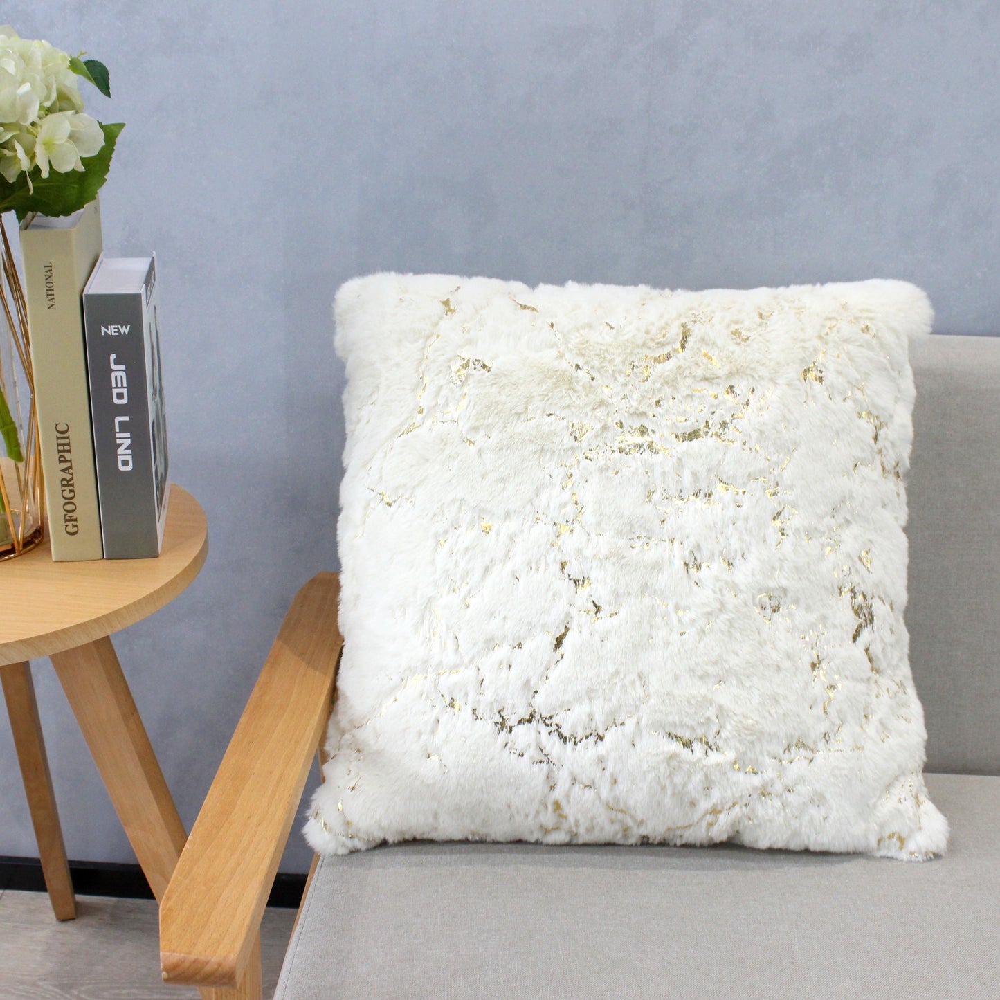 Golden Faux Fur Glow Fluffy Extra Soft Shimmery Foil Illuminating Effect Throw Pillow/Positioner -Metallica Pillow Collection