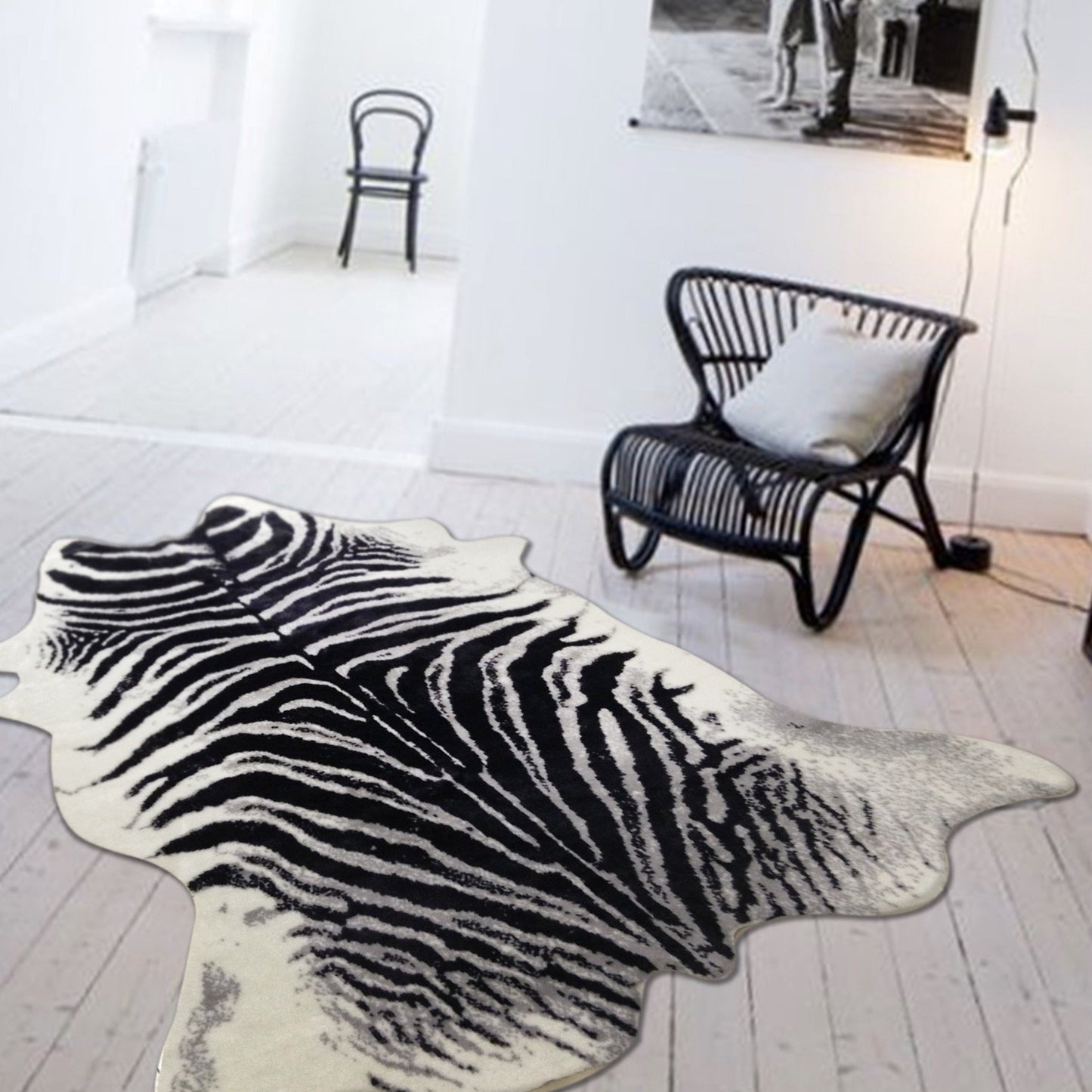 Zebra Print Vegan Faux Hide/Cowhide Area Rug/Carpet