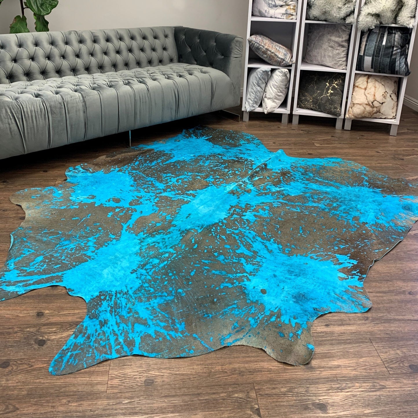 Real Leather Cowhide Distressed Aqua Blue